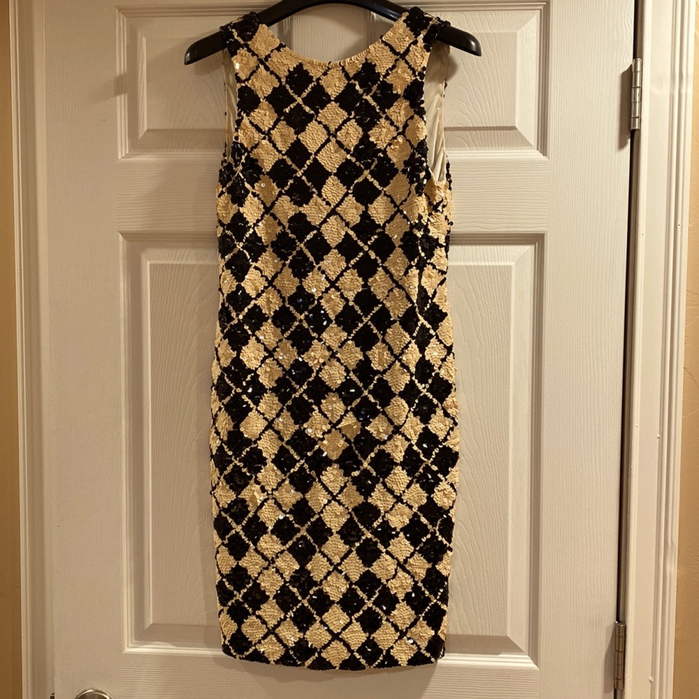 Henri Bendel Cream and Black Sequins Dress.